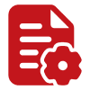 Red document icon with gear symbol.