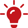Red light bulb icon on black background.